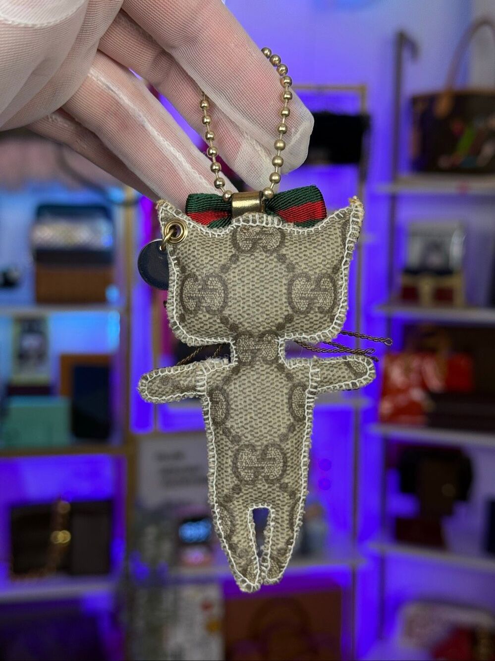 Gucci Guccioli Christina Cat bag Charm GG Canvas Leather - Picture 3 of 6